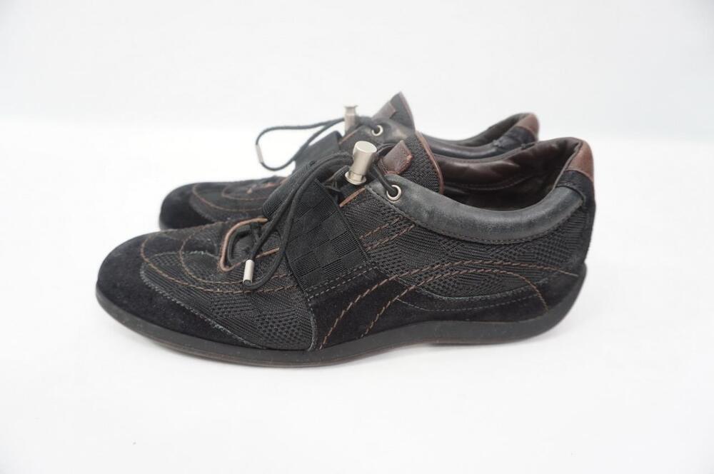 LOUIS VUITTON USED WOMEN 8.5 DRAWSTRING/CHECKERED ELASTIC SUEDE/KNIT SNEAKERS